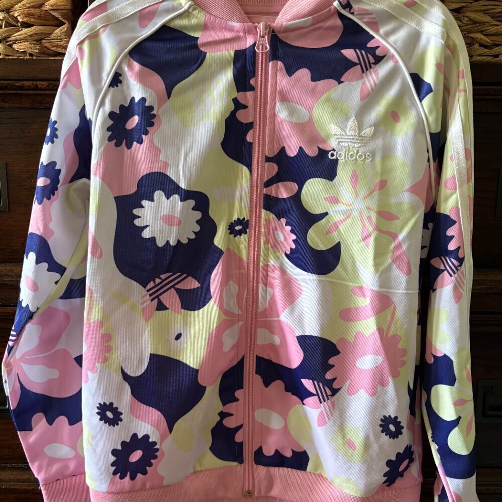 Adidas floral zip up lightweight jacket in size S